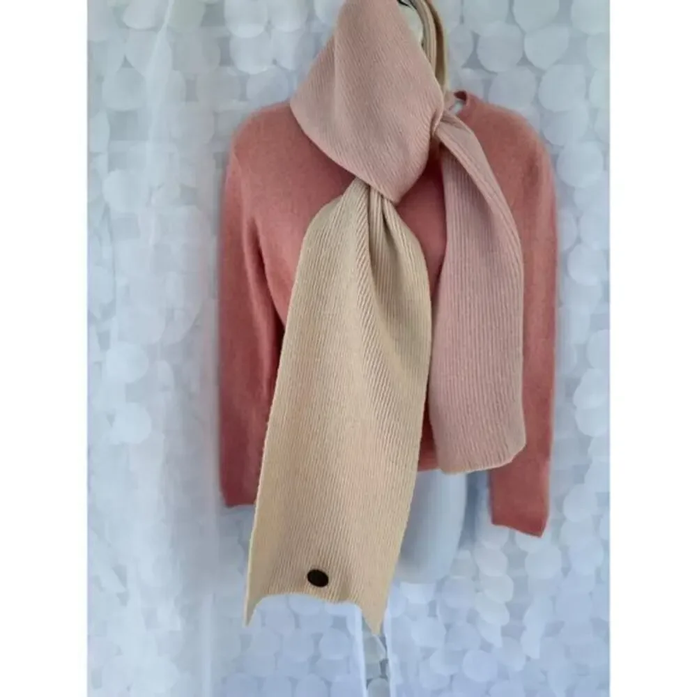 Vintage 100% Wool Pink Timberland knit scarf reversible peach leather logo y2k